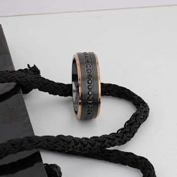ASTRO Flat Brushed Black Titanium Ring with Rose Gold Plated Edge and
Black Sapphire Settings 8mm