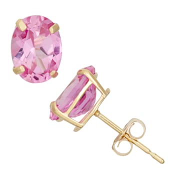 Pink Lab Created Sapphire 10K Yellow Gold Earrings 2.70ctw