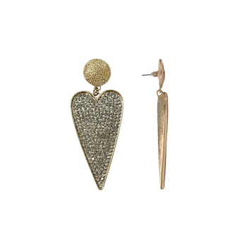 Gold Tone Heart Shape Clear Crystal Drop Dangle Earring