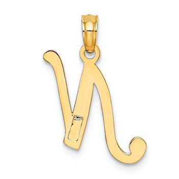 14k Yellow Gold Script Letter N Initial Pendant
