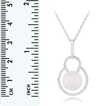 10-11mm Button White Cultured Freshwater Pearl and CZ Rhodium Over
Sterling Silver Pendant