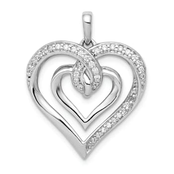Rhodium Over 14k White Gold Diamond Entwined Heart Pendant