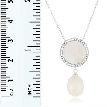 Cultured Pearl, Mother of Pearl and CZ Necklace in Sterling Silver