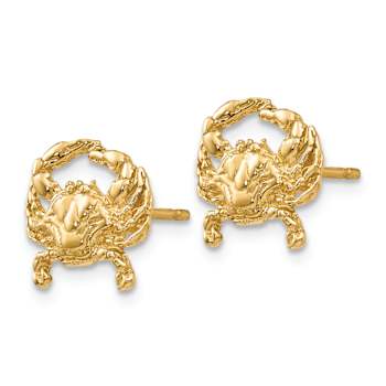 14k Yellow Gold Textured Crab Stud Earrings