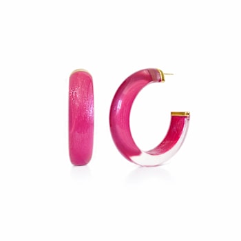 14K Yellow Gold Over Sterling Silver Illusion Acrylic Hoops in Dahlia Pink