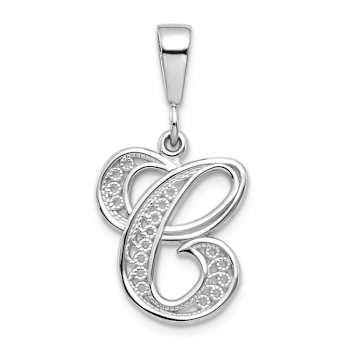 Rhodium Over 14k White Gold Solid Polished Script Filigree Textured
Letter C Initial Pendant