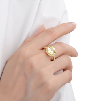 Asscher Cut Lab Created Yellow Sapphire, White Topaz 18K Yellow Gold
Over Sterling Silver Halo Ring