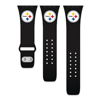 Gametime Pittsburgh Steelers Black Silicone Band fits Apple Watch
(42/44mm M/L). Watch not included.