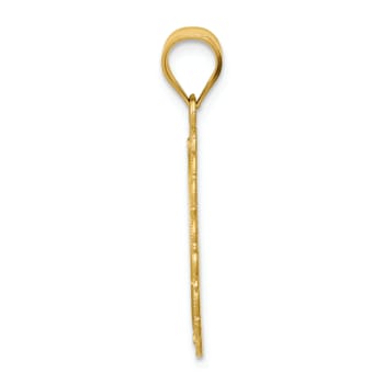 14k Yellow Gold Solid Satin, Polished and Textured Gemini Zodiac Oval Pendant