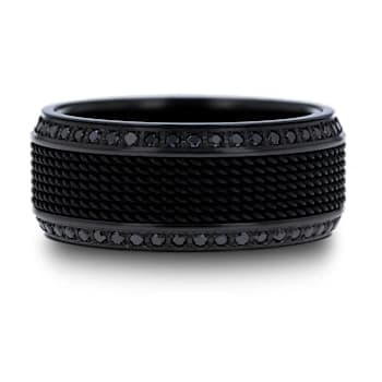 KNIGHT Steel Chain Black Titanium Wedding Ring Polished Beveled Edges
Set with Black Diamonds 10mm