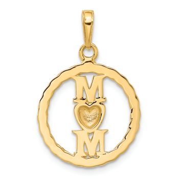 14k Two-tone Gold Diamond-cut Heart Mom Pendant