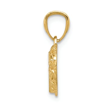 14K Two-tone Gold Textured Diamond-Cut Cross in Heart Pendant