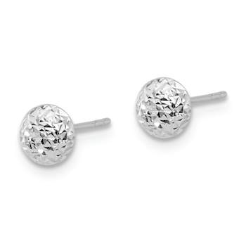 Rhodium Over 14k White Gold Polished and Diamond-Cut 5.5mm Button Earrings