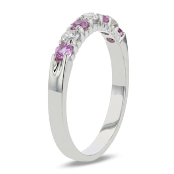 Pink Sapphire and Diamond 14k White Gold Band Ring 0.50ctw