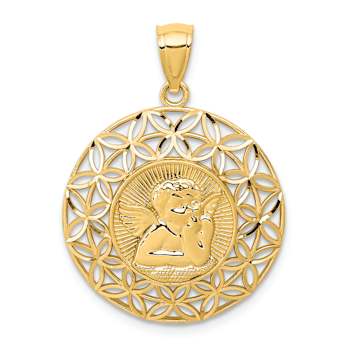 14k Yellow Gold Polished Angel Diamond-Cut Medal Pendant