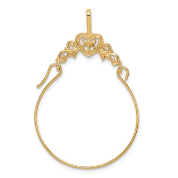 14K Yellow Gold Polished Filigree Heart Charm Holder