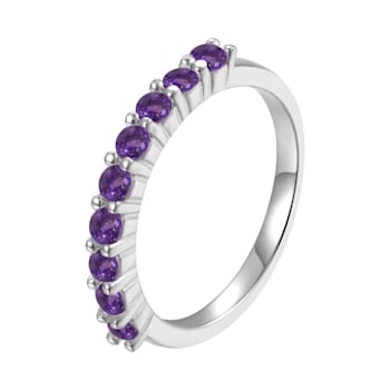 Round Amethyst Sterling Silver Anniversary Style Stackable Band Ring, 0.60ctw