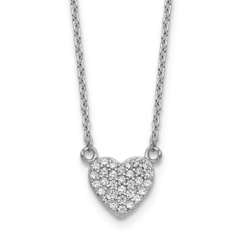 Rhodium Over Sterling Silver Polished Pave Cubic Zirconia Heart Necklace