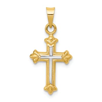 14K Two-tone Gold Hollow Cross Charm