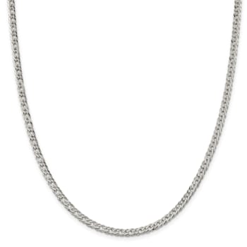 Sterling Silver 4.25mm 6 Side Diamond-cut Flat Double Curb Chain Necklace