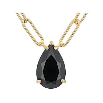 Black Spinel Station Paperclip Necklace In 18K Gold Over Sterling Silver 4.20ct