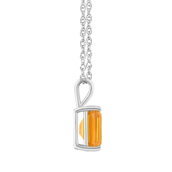 10x8mm Emerald Cut Citrine 14k White Gold Pendant With Chain
