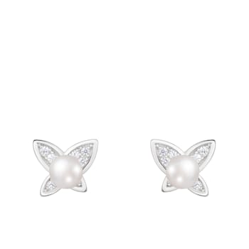 White Cultured Freshwater Pearl and CZ Rhodium Over Sterling Silver
4-5mm Button Earrings
