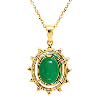 6.13 Ctw Emerald and 0.37 Ctw White Diamond Pendant in 14K YG