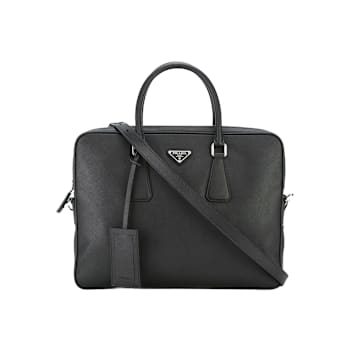 Prada Black Leather Top Zipper Briefcase