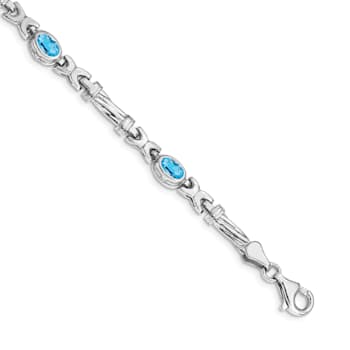 Rhodium Over 14k White Gold Blue Topaz Bracelet