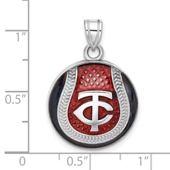 Rhodium Over Sterling Silver MLB LogoArt Minnesota Twins Enameled Pendant