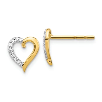 14K Yellow Gold and Rhodium Over 14K Yellow Gold Heart Stud Earrings
with Diamonds