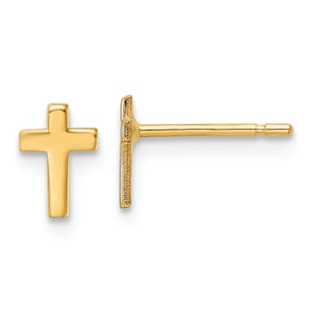 14k Yellow Gold Polished Cross Stud Earrings