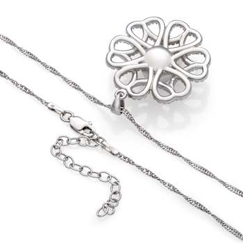 Sterling Silver Freshwater Pearl and Cubic Zirconia Pendant