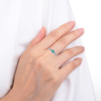 Emerald with Moissanite Accents Sterling Silver Ring, 0.89ctw