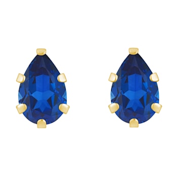 6x4mm Pear Shape Lab Created Sapphire 10k Yellow Gold Stud Earrings