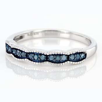 Blue Diamond Rhodium Over Sterling Silver Band Ring 0.15ctw