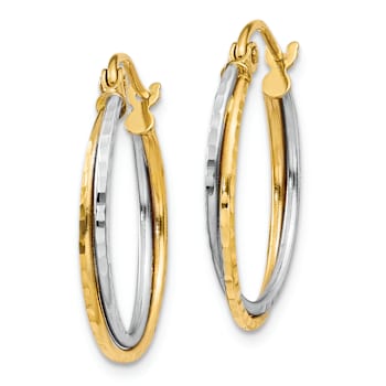 14k Yellow Gold and 14k White Gold Diamond-Cut 13/16" Twisted Hoop Earrings