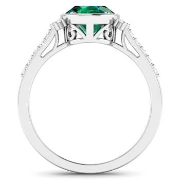 1.83ctw Green Emerald and Diamond 14K White Gold Halo Ring