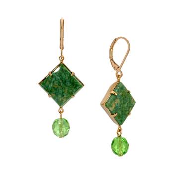 Square Semi-Precious & Round Bead Drop Earrings