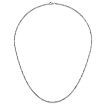 Rhodium Over Sterling Silver 2.7mm Box 24 Inch Chain
