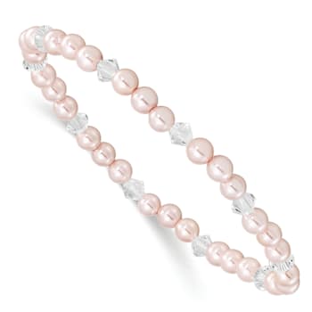 Children's 4mm Pink Shell Bead and Crystal Stretch Bracelet