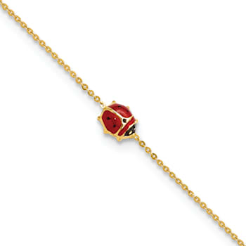 14k Yellow Gold Polished Enameled Ladybug Bracelet