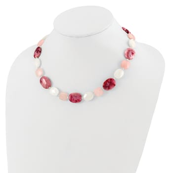 Sterling Silver Pink Agate, Quartz, Jadeite, Crystal with 2-inch
Extension Necklace