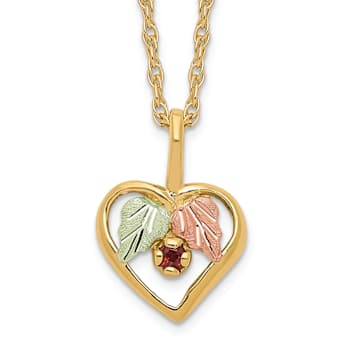 10k Yellow Gold  12k Rose Gold and 12k Green Gold Accent Heart Garnet
Pendant  18 Inch Chain