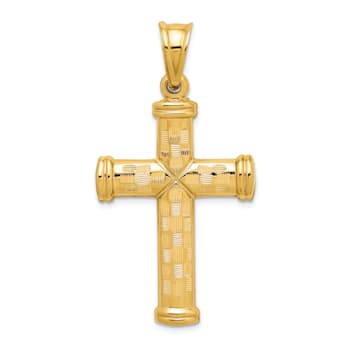 14k Yellow Gold Diamond-Cut Textured Cross Pendant