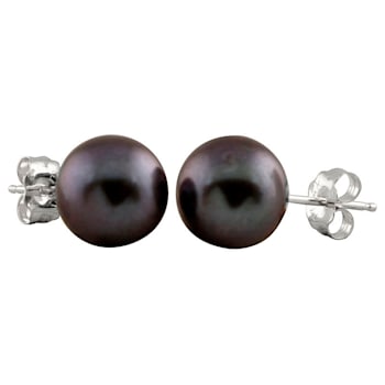 7-7.5mm Black Cultured Freshwater Pearl Sterling Silver Stud Earrings