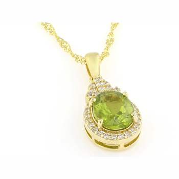 Peridot And White Zircon Pendant Necklace In 18K Gold Over Sterling
Silver 2.64ctw