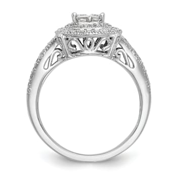 Rhodium Over 14K White Gold Diamond Cluster Engagement Ring 0.67ctw