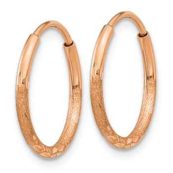 14k Rose Gold 9/16" Satin and Diamond-Cut Endless Hoop Earrings
